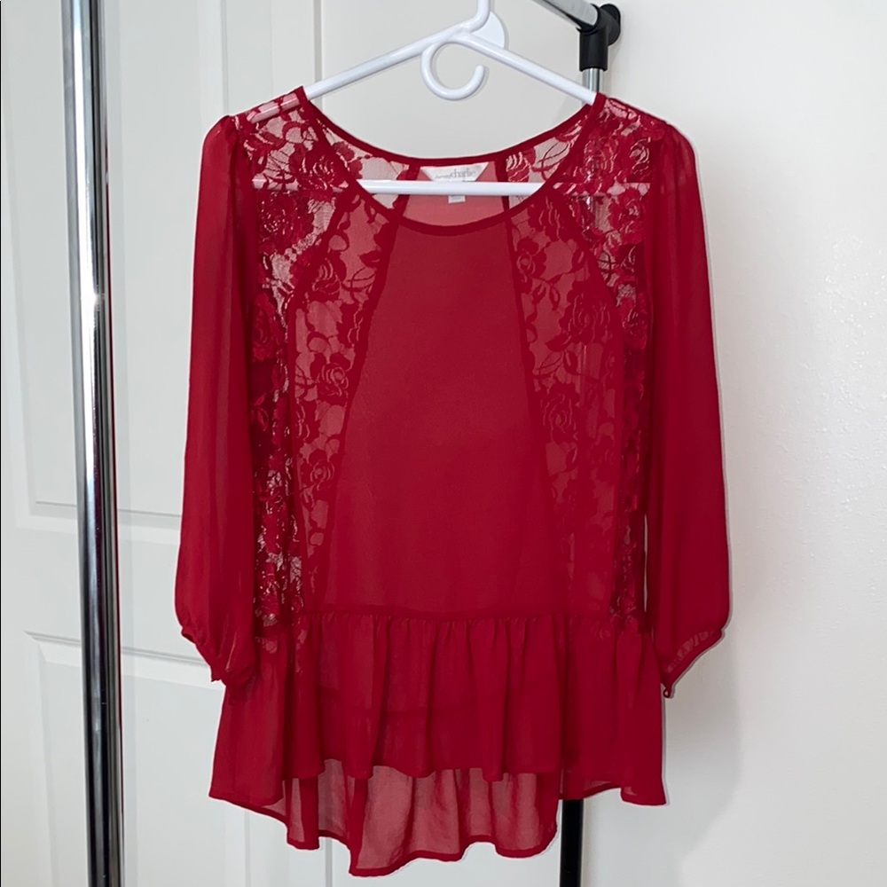Charming Charlie Red Asymmetrical Peplum Blouse